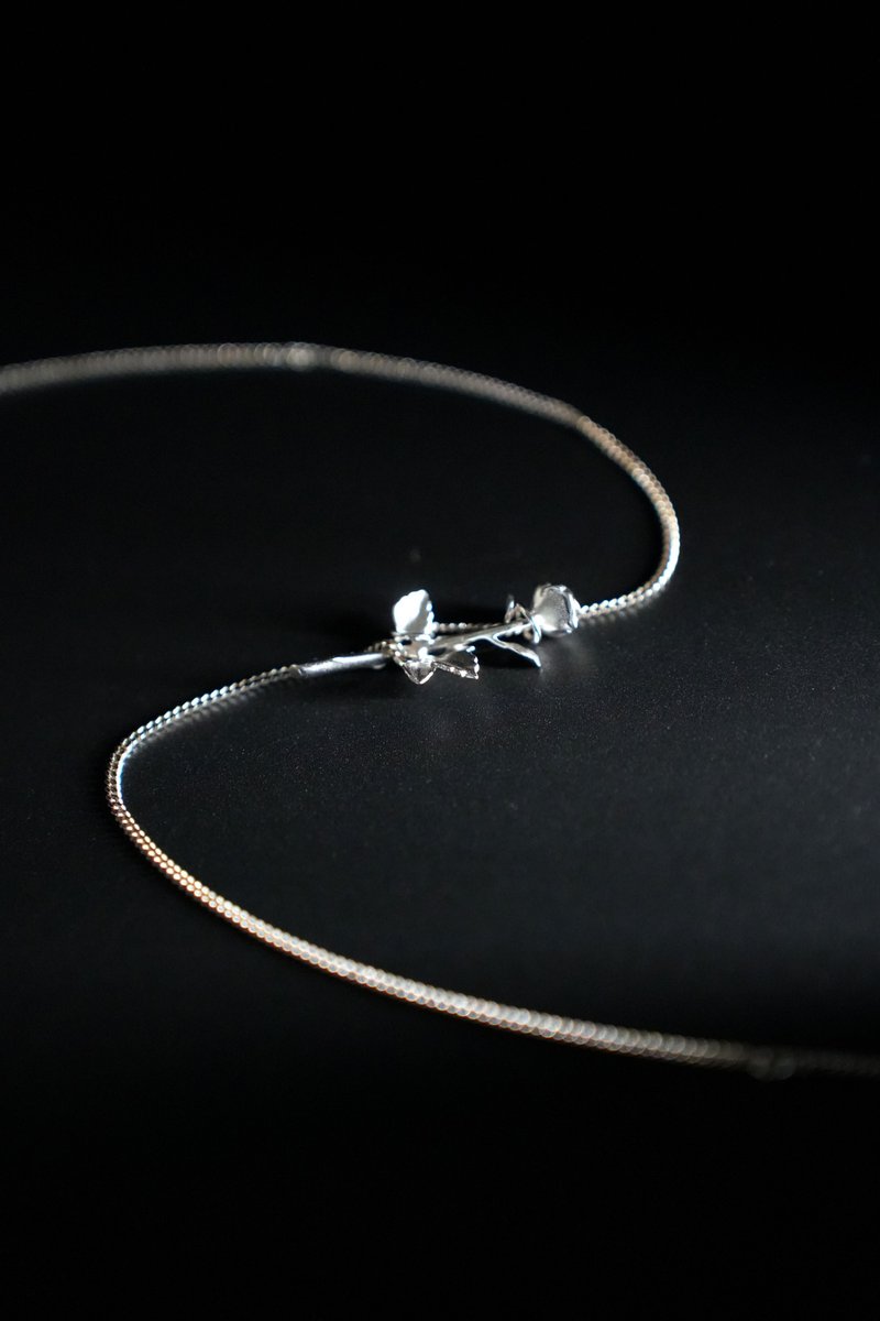 跳海實驗银饰项链中性极简男女设计师款吊坠百搭玫瑰花 - 项链 - 银 银色