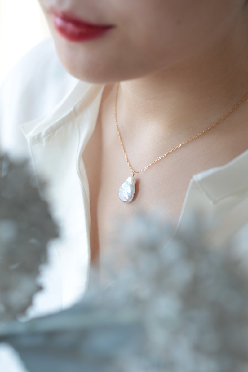 14KGF 巴洛克珍珠项链│天然石 珍珠 - 项链 - 珍珠 白色