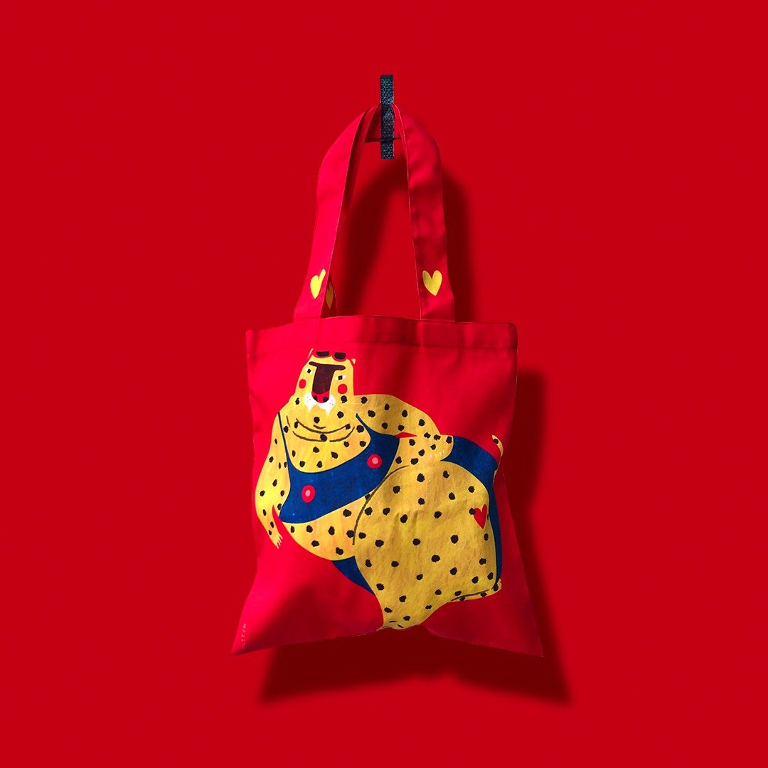 Tote bag canvas : Leopard kiss my ass - 公文包/医生包 - 棉．麻 红色