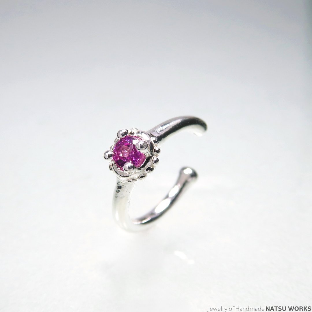 缀丽石榴石 耳骨夹 / Rhodolite Garnet Ear Cuff - 耳环/耳夹 - 宝石 粉红色