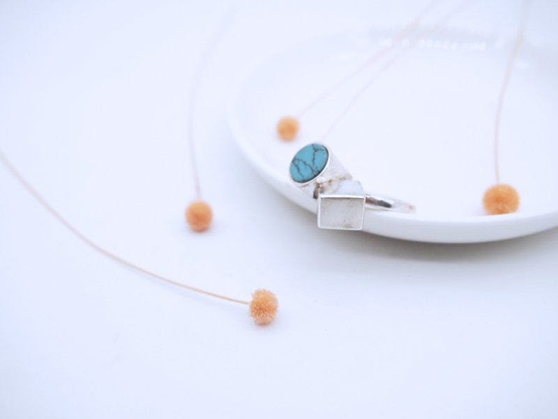 几何风景随兴绿松石纯银戒 - 戒指 - 纯银 银色