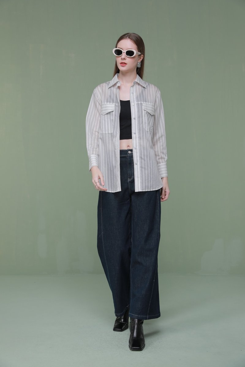 春秋复古不掉色镰刀型慵懒休闲中高腰牛仔裤 - 女装长裤 - 其他材质 蓝色