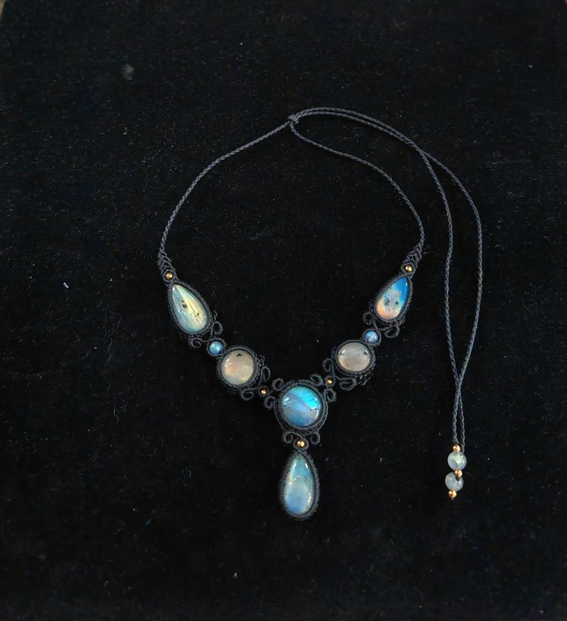 拉长石项链 - 颈链 - 半宝石 黑色