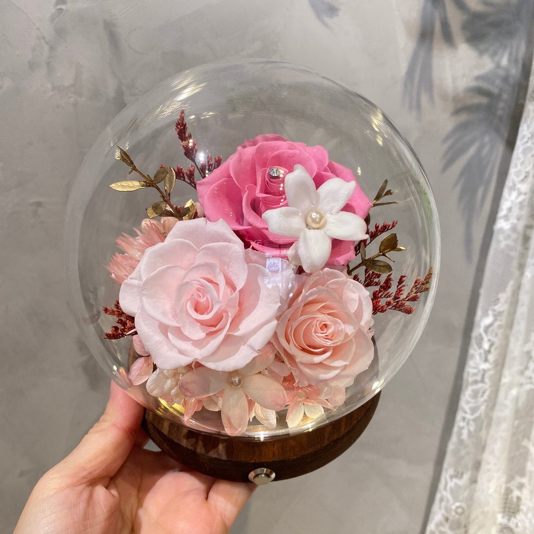 粉色系 水晶球小夜灯 永生花 送礼 定制色系 - 干燥花/捧花 - 植物．花 粉红色