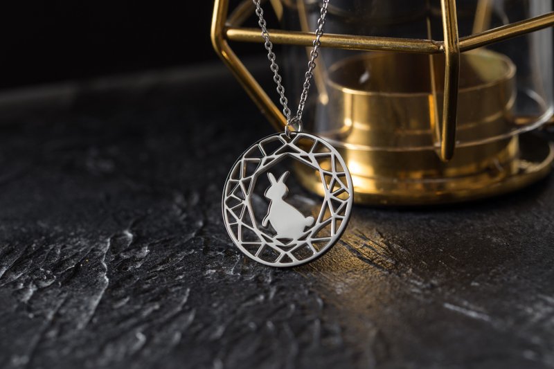 【情人节礼盒】(手链+项链) 兔子-宝石与动物系列 - 项链 - 不锈钢 银色