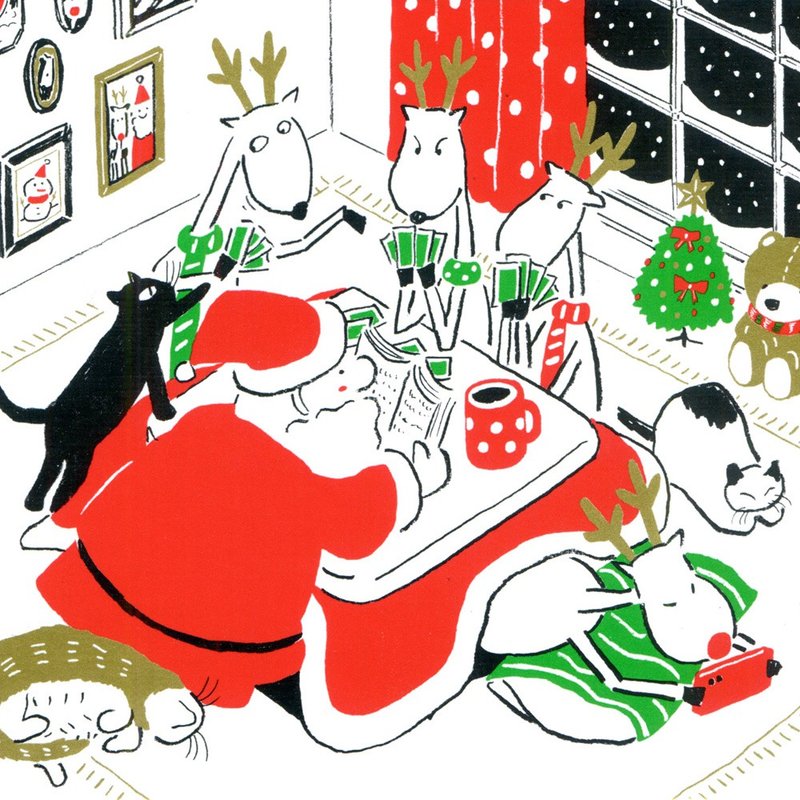 圣诞卡-米猪2022圣诞老人与麋鹿日常明信卡5号: 圣诞被炉 - 卡片/明信片 - 纸 金色