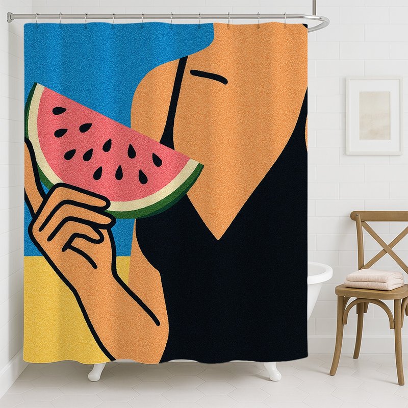 夏日女子西瓜浴室浴簾衛生間干濕分離防水布簾免打孔套裝 - 卫浴用品 - 聚酯纤维 多色