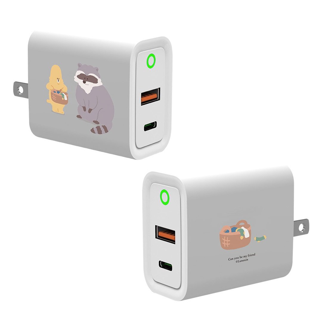 Lunexin无耳猫叫浣熊洗衣服USB3.0+PD20W双孔充电器 - 数码小物 - 塑料 多色