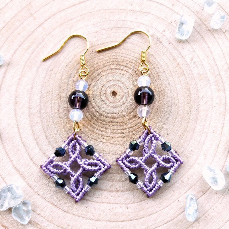 E029-手工编织古典窗花系列耳环 紫窗花 浮沉岁月 - 耳环/耳夹 - 尼龙 紫色