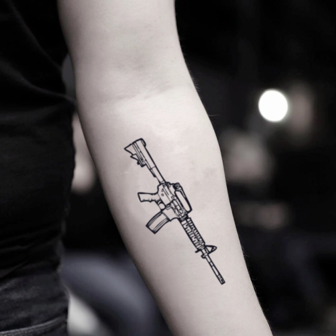 OhMyTat M4卡宾枪 M4 Carbine 刺青图案纹身贴纸 (2 张) - 纹身贴 - 纸 黑色