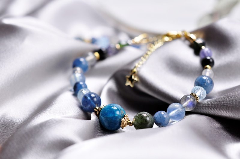复古系列 | 从净 | 疗愈 X 创造力 | 蓝磷灰/海蓝宝/魔鬼海蓝宝等 - 手链/手环 - 水晶 蓝色