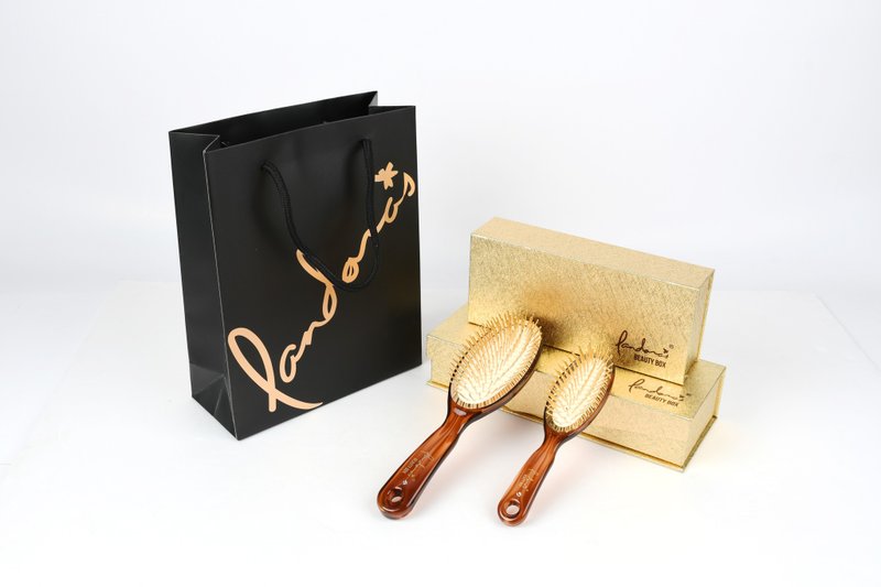 黄金梳组(大+小) | 潘朵拉的美妆盒(附黑色提袋) - 彩妆刷具/镜子/梳子 - 其他金属 金色