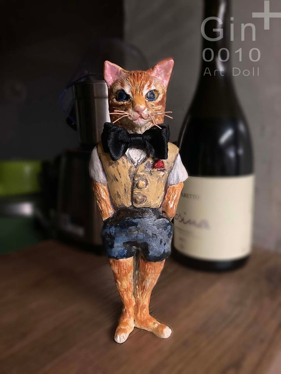 猫绅士 Cat gentleman  Handmade art doll gift Desk decor - 玩偶/公仔 - 粘土 多色