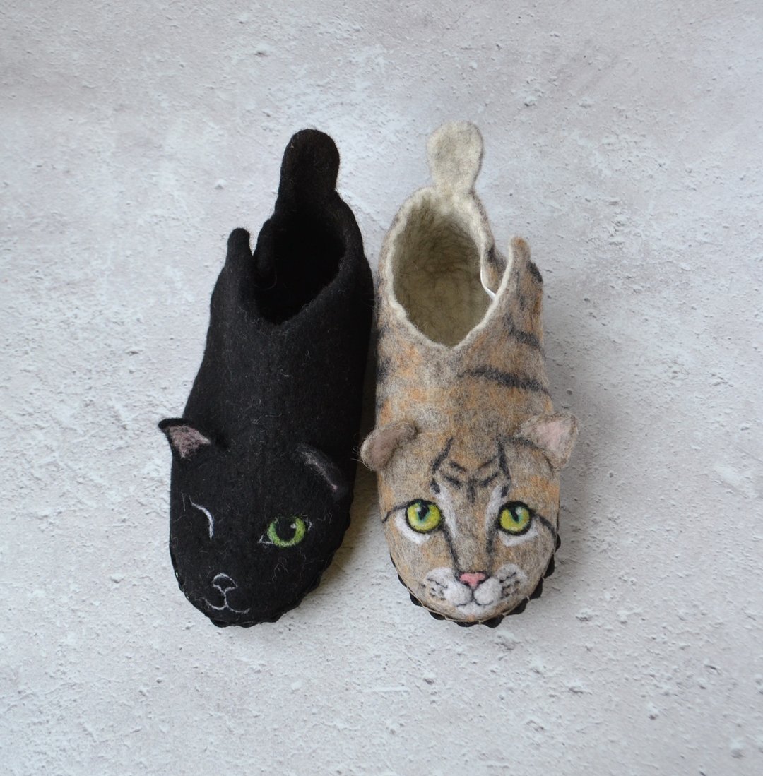 儿童个性化毛毡羊毛猫拖鞋 定制幼儿保暖家居鞋 - 婴儿鞋 - 羊毛 白色