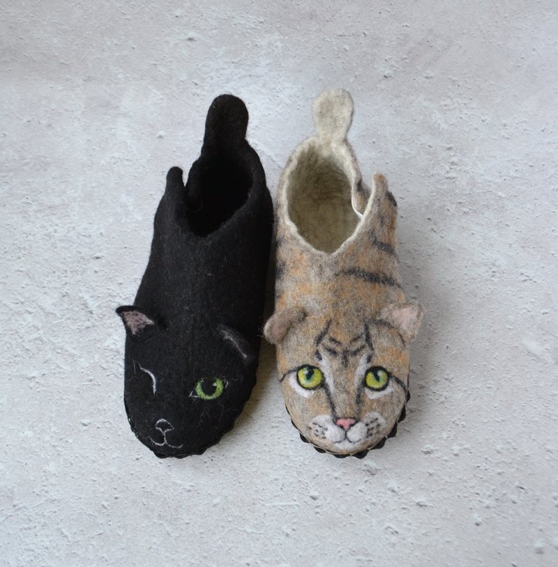 儿童个性化毛毡羊毛猫拖鞋 定制幼儿保暖家居鞋 - 婴儿鞋 - 羊毛 白色