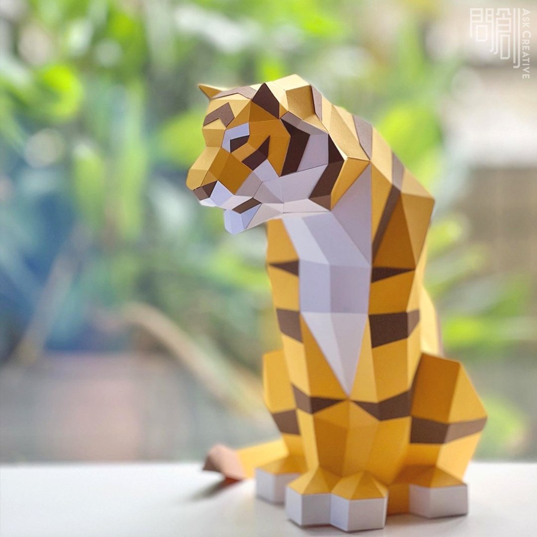 问创设计 DIY手作3D纸模型 礼物 摆饰 小动物系列 - 孟加拉虎 - 玩偶/公仔 - 纸 卡其色