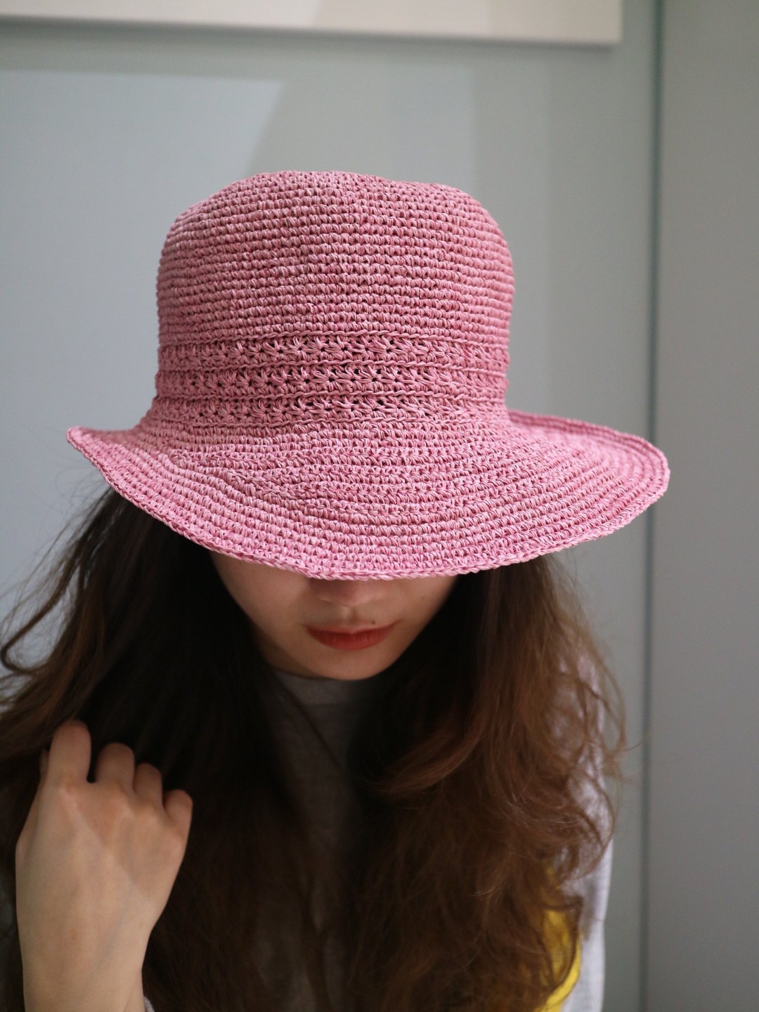 hat for woman手工钩针草帽遮阳帽拉菲亚草帽妇女帽母亲节礼物 - 帽子 - 纸 粉红色