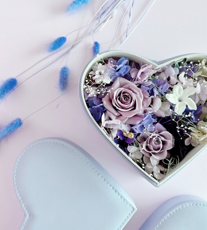 生日礼盒【客制化礼物】介指盒+天然玛瑙+永生花心型花盒 - 干燥花/捧花 - 植物．花 