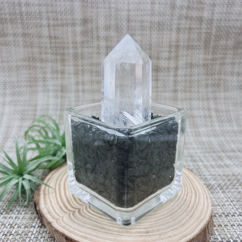 白水晶柱 办公室开运小物 黑曜石碎石 防小人 - 摆饰 - 水晶 