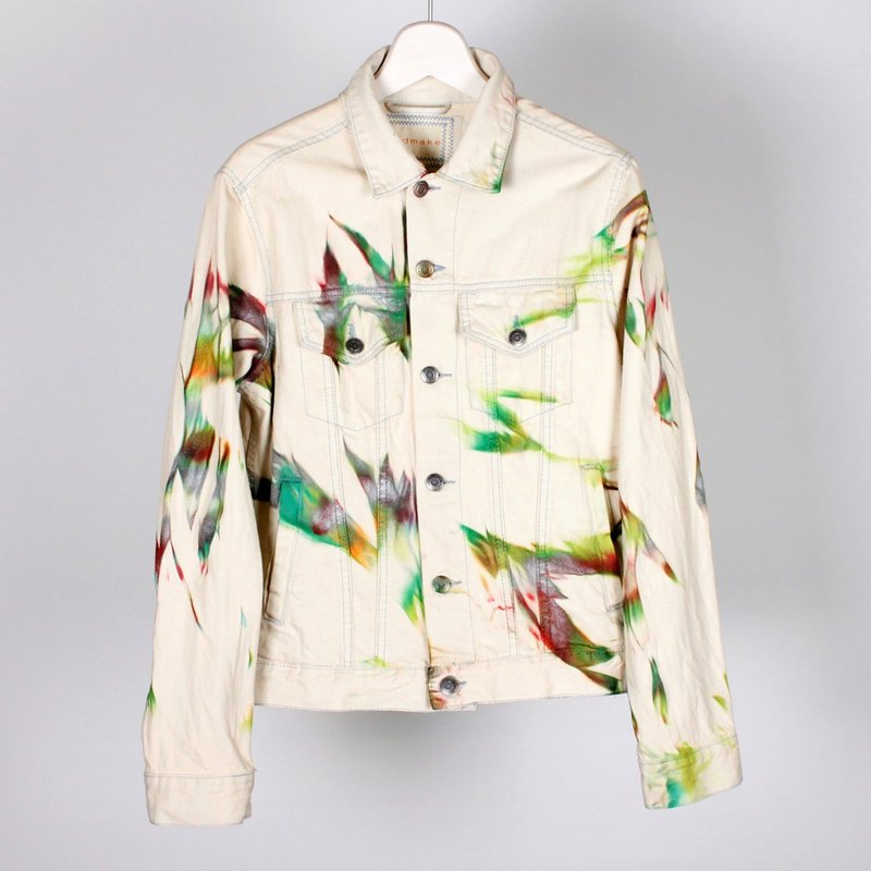 Pasting White Denim Jacket (M) - 男装外套 - 棉．麻 白色
