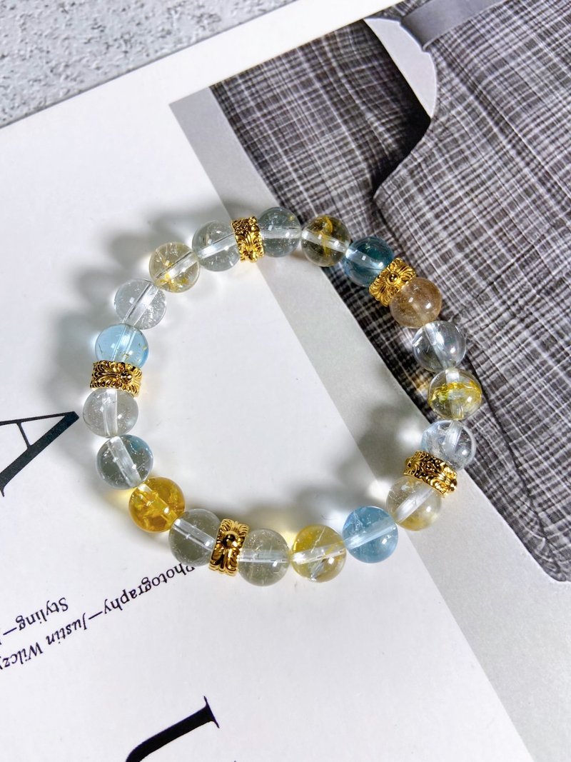 托帕石//彩托帕//金黄色文玩工艺隔片 - 手链/手环 - 半宝石 蓝色