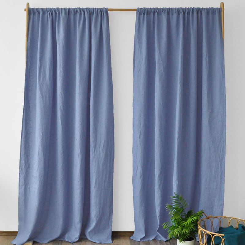Cornflower blue regular and blackout linen curtains / Custom curtains / 2 panels - 门帘/门牌 - 亚麻 蓝色