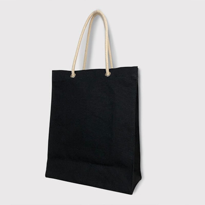 【素面款】厚帆黑色直式立体袋 | 卷绳提袋 有内袋_台湾制帆布包 - 手提包/手提袋 - 棉．麻 黑色