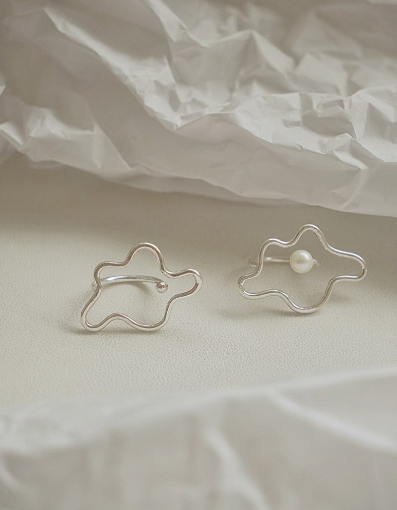 大自然系列-云朵开口戒指 SV925 不规则 珍珠 - 戒指 - 纯银 银色