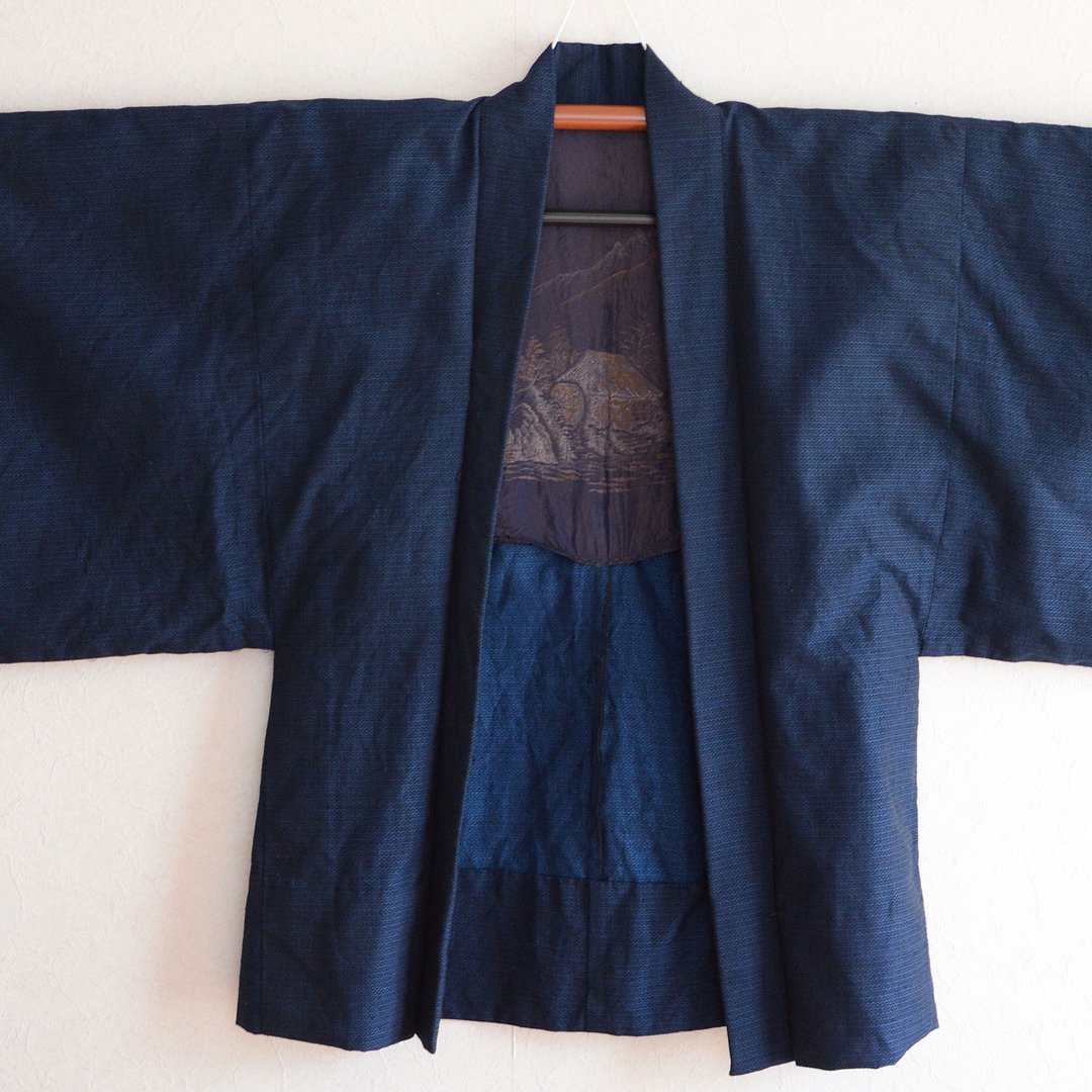 男式外罩日式家居风景古董和服日本复古昭和翻拍材料 - 男装外套 - 其他材质 蓝色