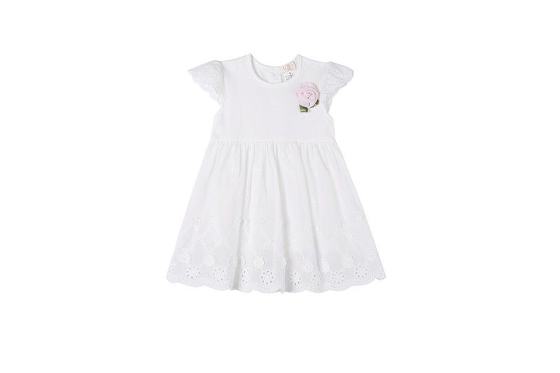 小甜甜 优雅蕾丝 亦袖连身裙 - 童装裙 - 棉．麻 白色