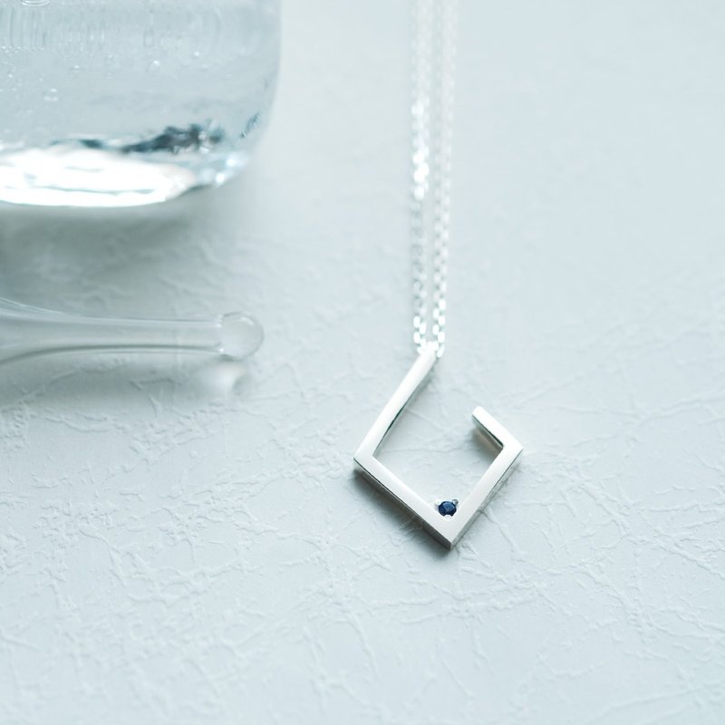 蓝宝石 菱形 长项链 925银 - 长链 - 其他金属 蓝色