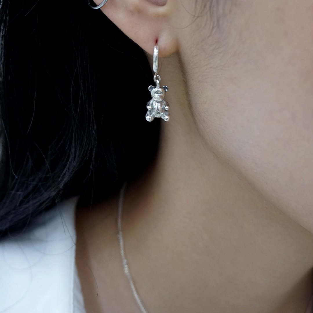 Trendy Bear 皮尔斯 - 耳环/耳夹 - 纯银 银色
