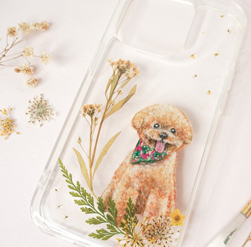 定制化手绘宠物押花手机壳 | 狗狗 贵妇犬 - 手机壳/手机套 - 植物．花 咖啡色