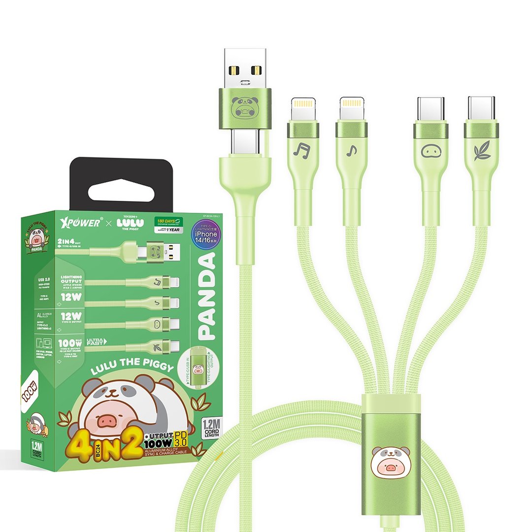 XPower x 罐头猪LuLu BC24 罐头猪LuLu 8合1 2出4 100W PD充电线 - 充电宝/传输线 - 其他金属 绿色
