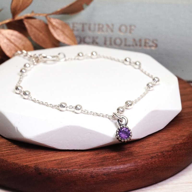 水瓶座 星座守护石 生日礼物 925纯银手链 双圆珠设计 女生礼物 - 手链/手环 - 纯银 多色