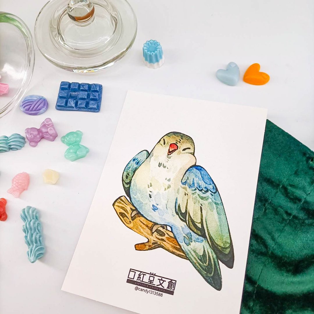 KR474_口紅堂明信片_鸚鵡6_candy1313588 postcard - 卡片/明信片 - 纸 多色