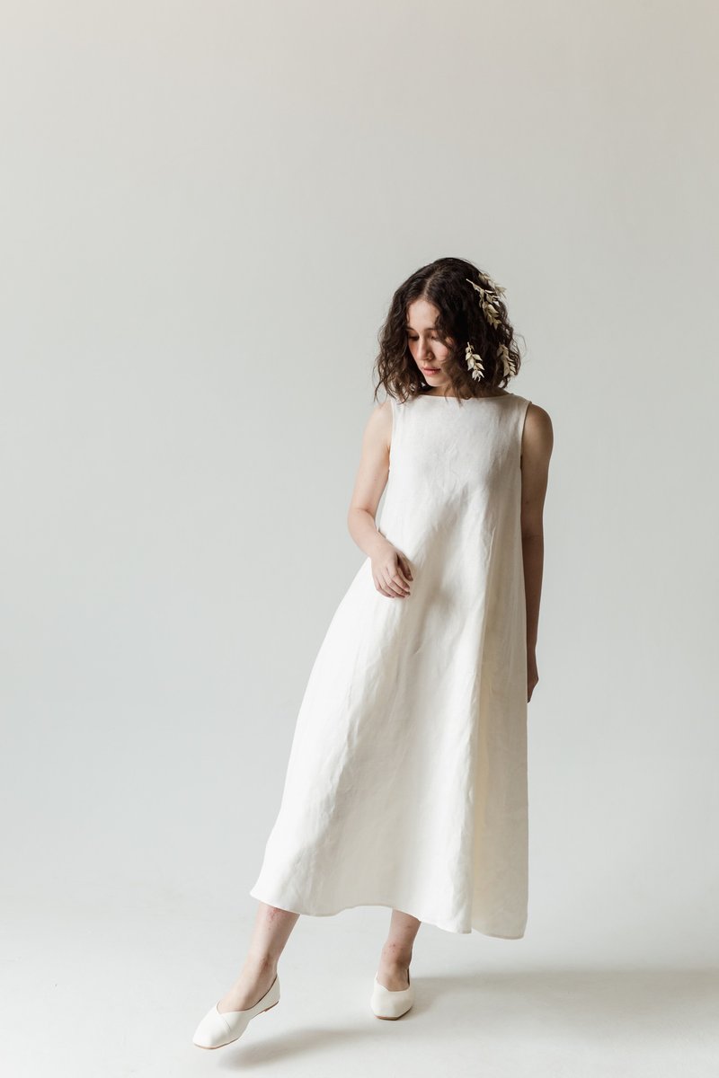 LINEN SUMMER WEDDING DRESS / Pre- wedding - Off white - 晚装/礼服 - 亚麻 白色