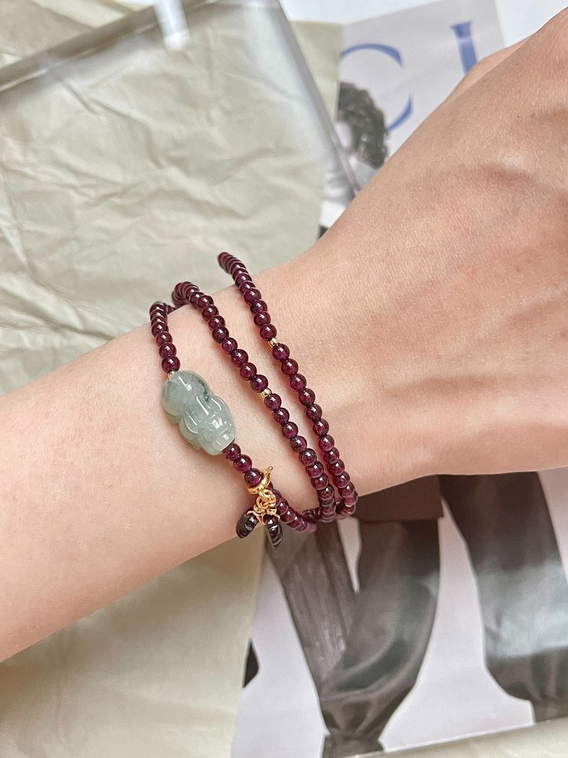 冰飘花貔貅翡翠14k包金手环手串 手链|天然缅甸翡翠 - 手链/手环 - 玉石 紫色