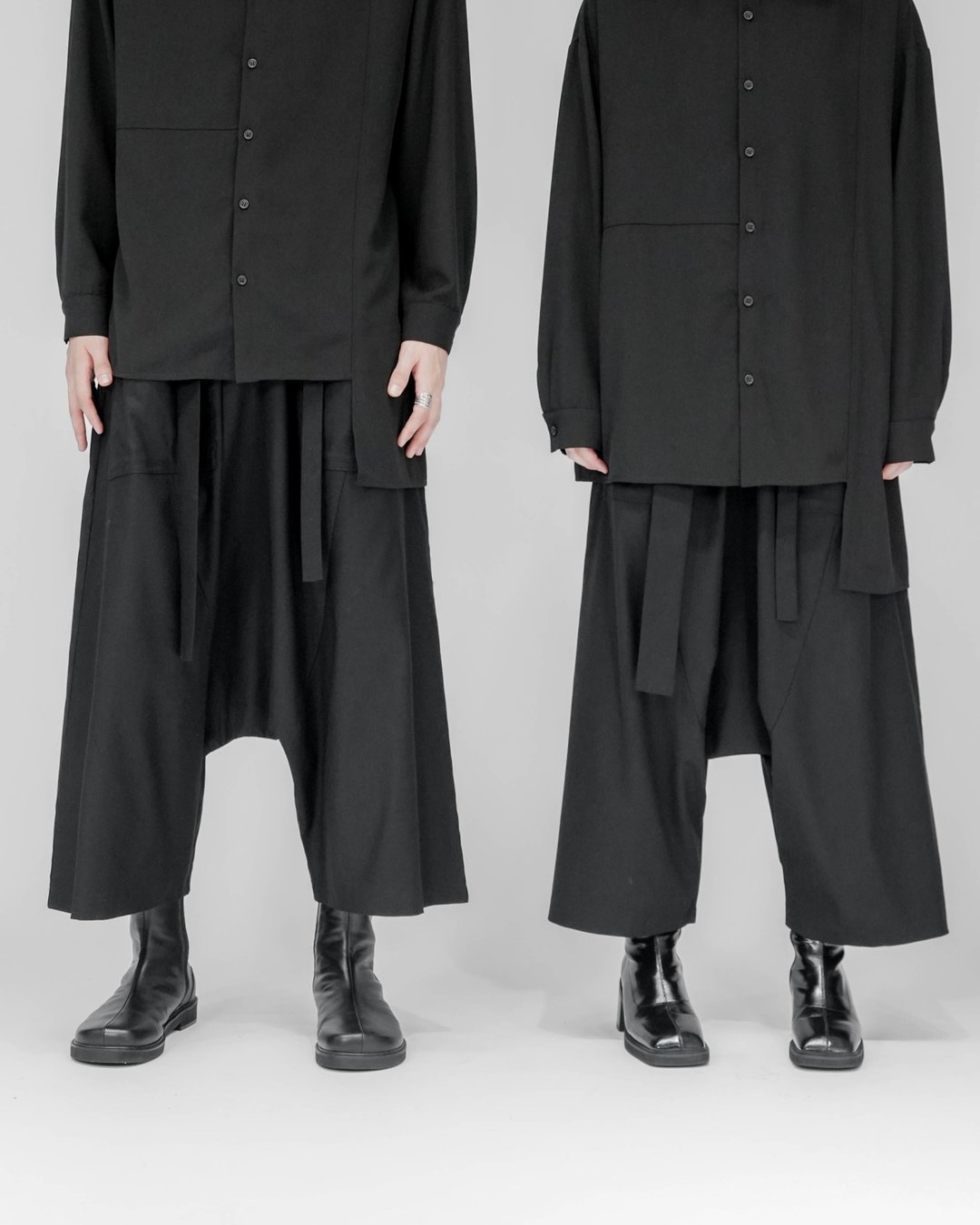 MUKK DESIGN D形环条绳低裆裤 - 男士长裤 - 聚酯纤维 黑色