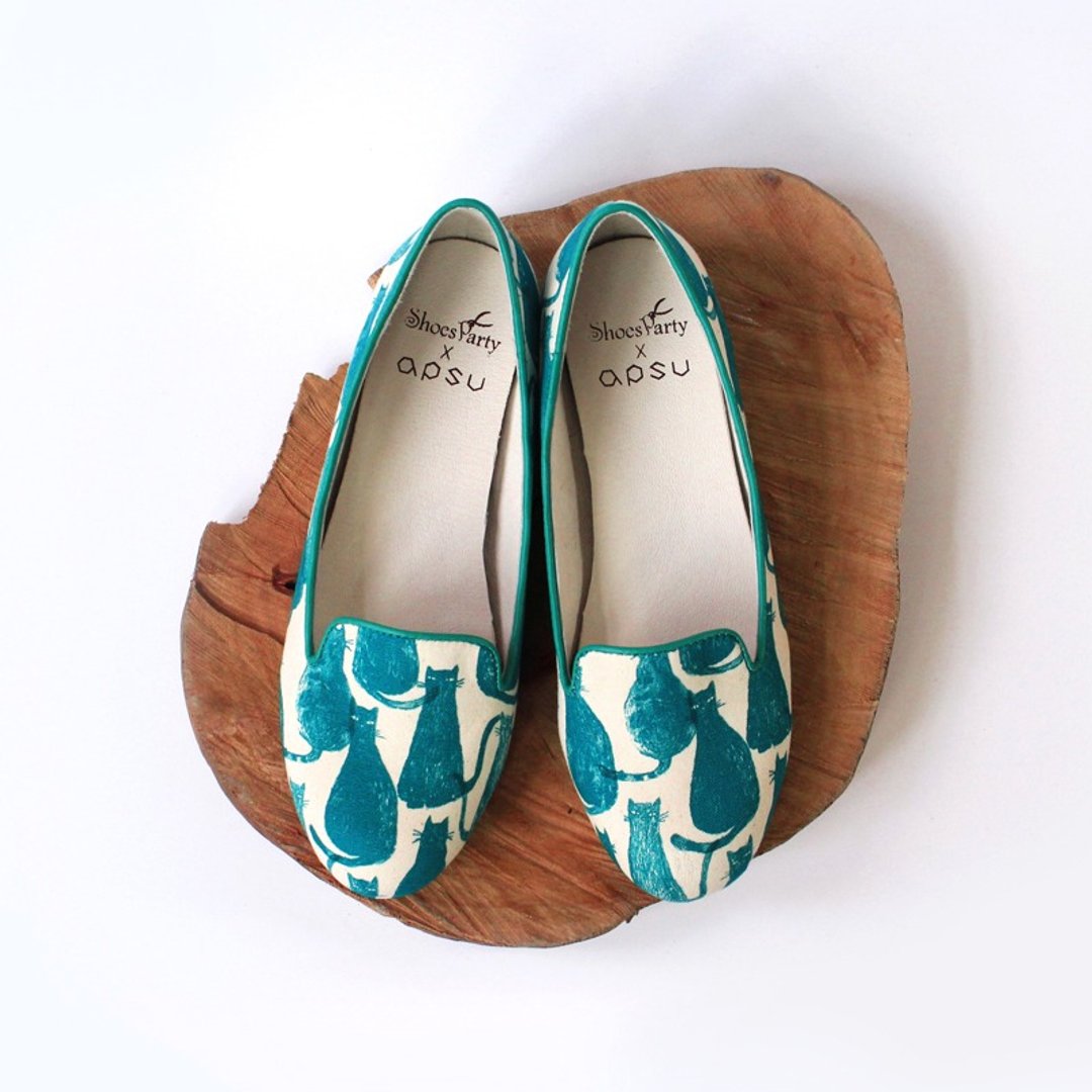 Shoes Party 猫小姐要去哪?内增高欧贝拉 /手工订制/日本布料/M2-17005F - 芭蕾鞋/娃娃鞋 - 棉 绿色