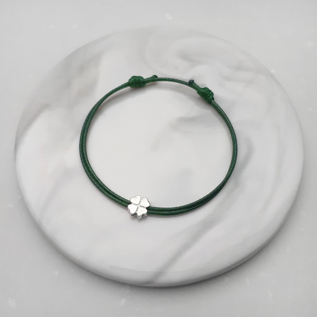 蜡线手环 s925纯银 四叶幸运草 素色简约 蜡绳细线 - 手链/手环 - 其他材质 绿色