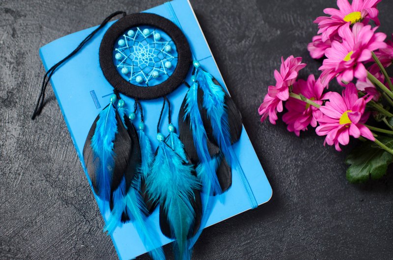 追梦人 Dream catcher car size Turquoise black dreamcatcher Birthstone นักล่าฝัน - 墙贴/壁贴 - 宝石 黑色