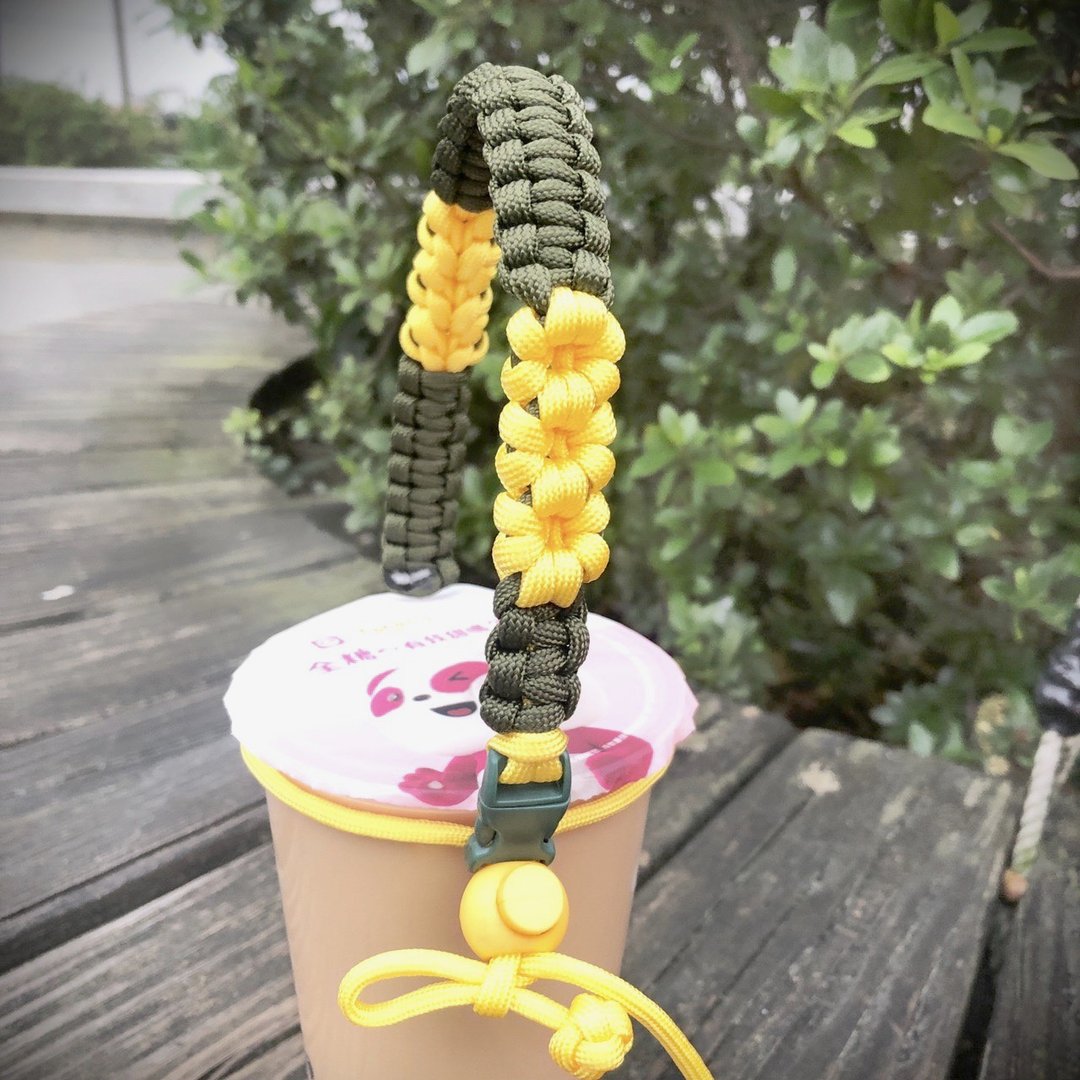 小编手作-现货-伞绳编织手提饮料带/饮料套.环保饮料套_小黄花 - 随行杯提袋/水壶袋 - 聚酯纤维 黄色