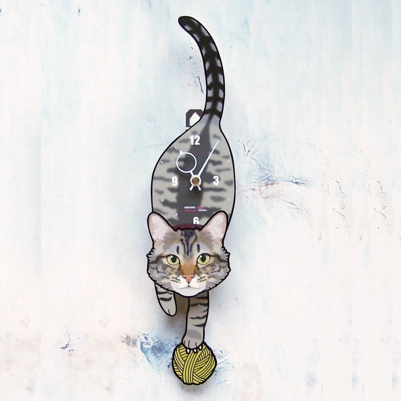 C-43 黑黄虎纹猫(灰黑) - 动物造型钟摆钟 - 时钟/闹钟 - 木头 灰色