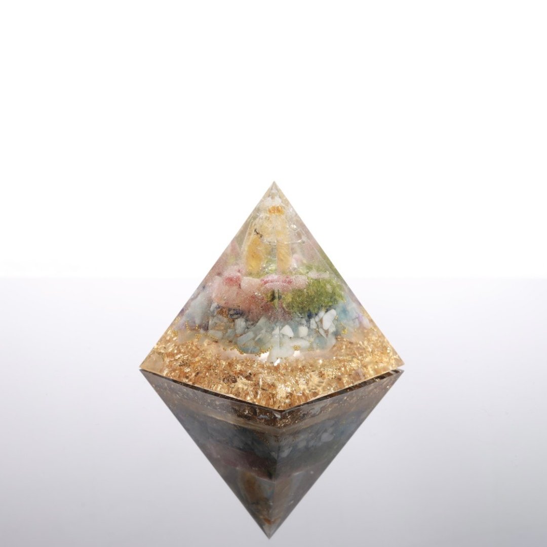 【定制化礼物】五晶之塔(生命之花)奥刚金字塔小夜灯 Orgonite - 摆饰 - 水晶 黄色