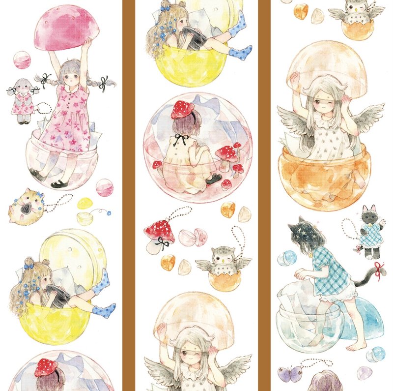 扭蛋少女 純真な夢幻 水彩畫 PET 和紙膠帶 台灣製 - 纸胶带 - 其他材质 多色