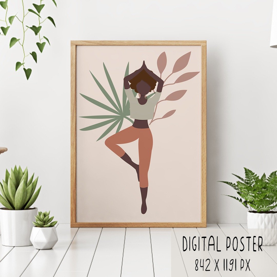 Abstract boho Yoga girl digital poster JPEG1 - 海报/装饰画/版画 - 其他材质 咖啡色