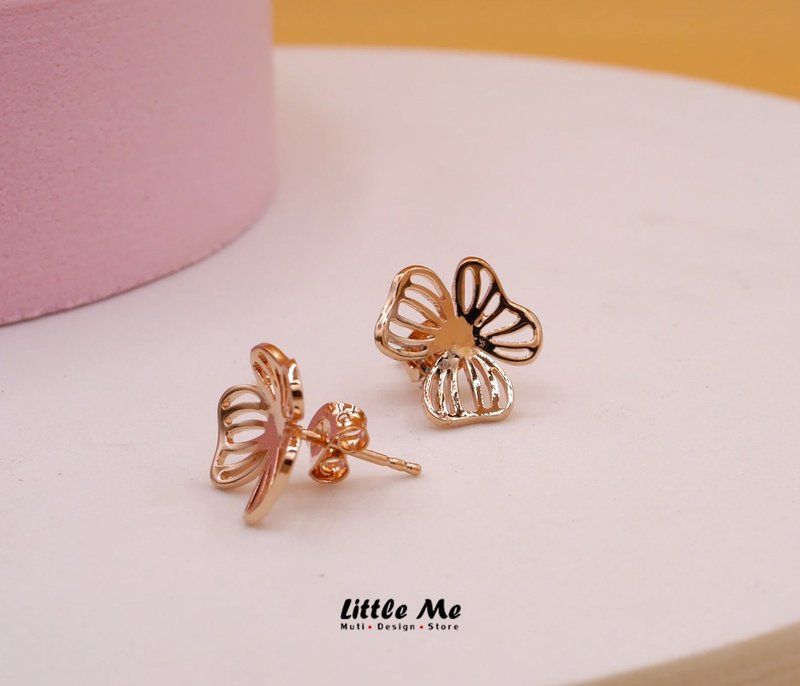 Handmade little Flower Earring - Pink gold plated - 耳环/耳夹 - 纸 粉红色