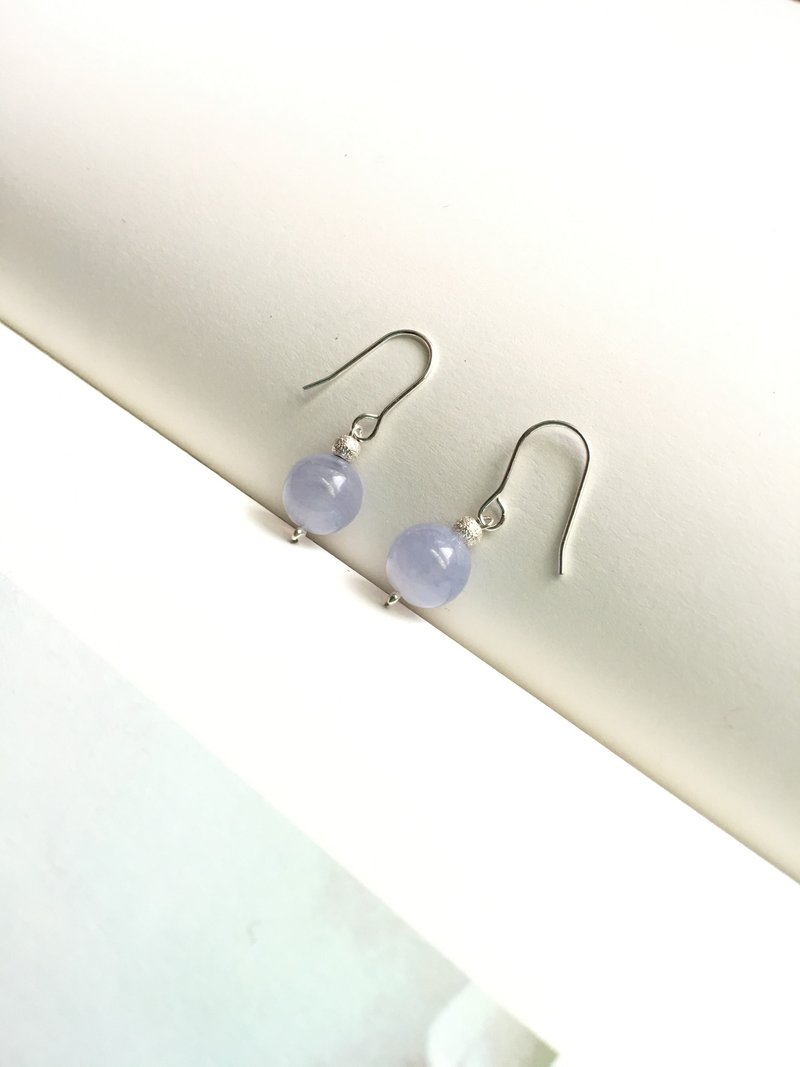 Ops Blue Lace Agate Silver earring-蓝纹玛瑙/纯银/情人节/耳环 - 耳环/耳夹 - 宝石 蓝色