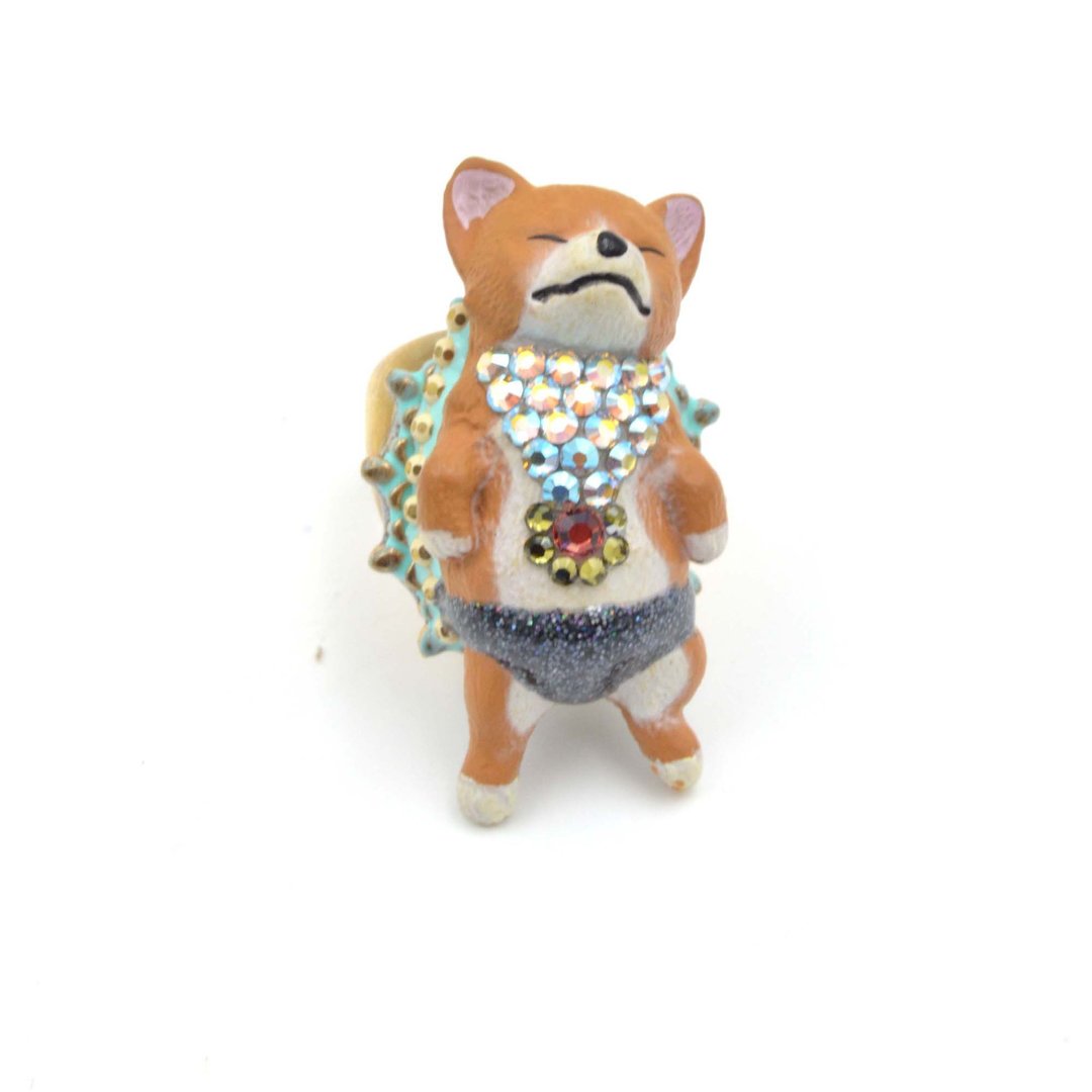 TIMBEE LO 哥基犬CORGI施华洛水晶装饰黄铜可调整尺寸戒指 超可爱 - 戒指 - 塑料 金色